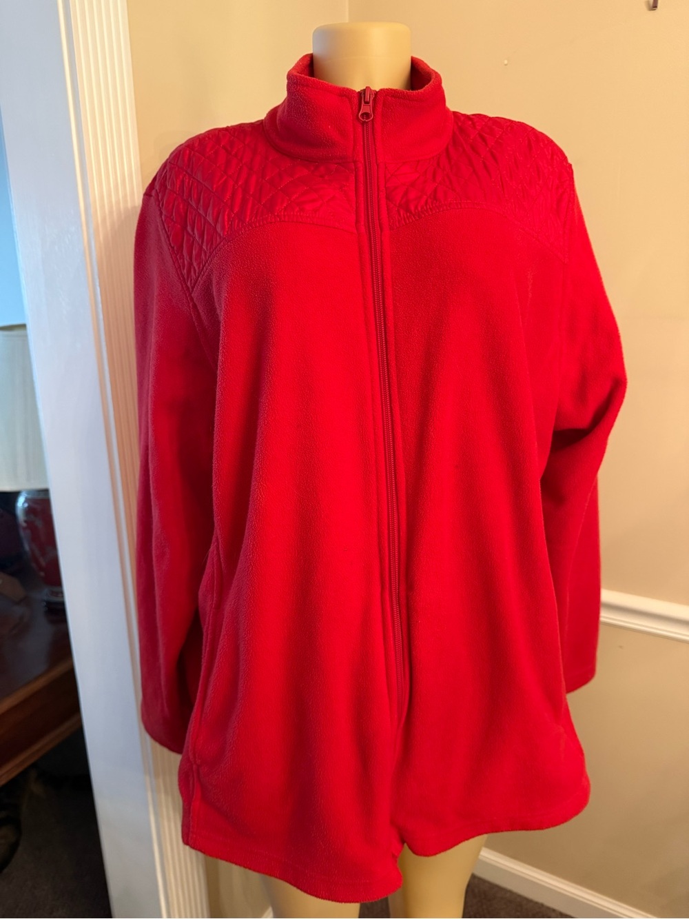 Basic Editions Red Plaid-Lined Quilted Yoke Fleece Jacket